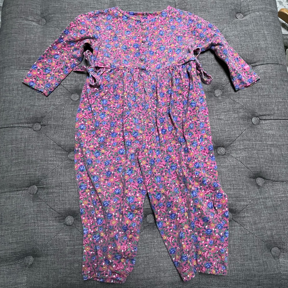 Vintage Oshkosh B’gosh Pink Floral Baby Jumpsuit Romper Coveralls 24 Months